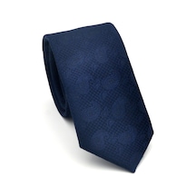 Gaffy Şal Desenli Lacivert Dokuma Kumaş Mendilli Slim Fit Kravat // Sdk-2509-1 Lacivert