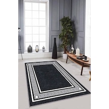 Antrasit Çerçeveli Kaymaz Tabanlı Dekoratif Halı Rv030n11