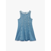 Koton Bol Kesim A Kesim Kolsuz Bisiklet Yaka Denim Elbise Orta İndigo 6skg80016ad