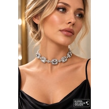 Kadın Gümüş Renkli Kristal Taşlı Geometrik Detaylı Şık Choker Kolye Abiye Ve Davet Takısı Gümüş - 934817491 Gümüş