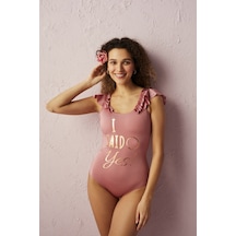 Penti Koyu Pembe Flore Fırfır Detaylı Mayo Gülkurusu