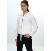 Toontoy Kız Çocuk Kapüşonlu Fermuarlı Reglan Kol Örme Hırka - Beli Ayarlanabilir Kordonlu & 2 İplik Ekru