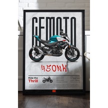 Cfmoto 450 Nk Siyah Ahşap Çerçeveli Poster, Dekoratif Motosiklet Duvar Tablosu