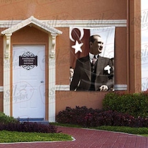 Modern Şık Takım Elbiseli Gazi Mustafa Kemal Atatürk - Ay Yıldızlı Poster Bayrak 100x150 Cm 1
