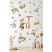 MSticker Sevimli Tavşan Ailesi Sticker Seti, Eğlenceli Tavşanlar Ağaçlar Ve Çiçekler Çocuk Bebek Odası Stick