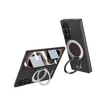 Samsung Uyumlu GalaxyZ Fold 8 Ultra Kılıf M-safe Şarj Özellikli Celikaksesuar Kıpta Yüzüklü Kamera Korumalı Kılıf Siyah
