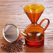 Miter Premium Amber Borosilikat Cam Kahve Demleme Sürahisi 600ml Isıya Dayanıklı Chemex Tarzı Manuel Kahve Demliği Filtre Aparatlı Şık Tasarım