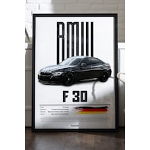 Bmw F30 Siyah Ahşap Çerçeveli Poster, Dekoratif Araba Duvar Tablosu