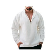 Erkek Yarım Fermuar Polar Kazak Üst Düz Renk Rüzgar Geçirmez Sonbahar Kış Uzun Kollu Yaka Kazak Beyaz