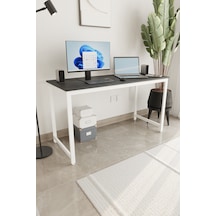 Siyah/beyaz 140x60 Çalışma Masası, Bilgisayar Masası, Ofis Masası, Metal Ayaklı Siyah Beyaz
