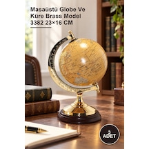3 Adet Pirinç Dünya Küre Masaüstü Globe Ve Küre Brass Model 3382 23 16 Cm