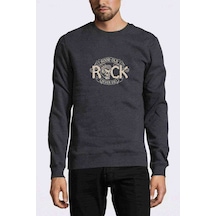 Good Old Rock Never Dies Rockn Baskılı Füme Erkek Örme Sweat