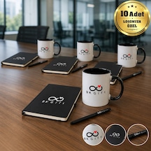 Logonuza Özel 10 Adet Siyah Defter, Metal Kalem Ve Baskılı Kupa Kurumsal Hediye Seti