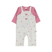 Civil Baby Çizgi Kalp Empirme 6-18 Ay Tulum - Ekru