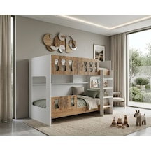 Okyanus Tamamı Mdf Üstten Merdivenli İkili Ranza Cb 90 x 190 CM