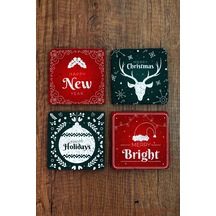 Doğal Taş Bardak Altlığı 10x10cm- Mery Christmast Baskılı Yeni Yıl Stone Coasters 491 Çok Renkli