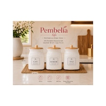 3 Lü Bambu Kapaklı Porselen 750 Ml Çay Şeker Tuz Saklama Kavanoz Seti Kavanoz Takımı Beyaz 657533721 Beyaz
