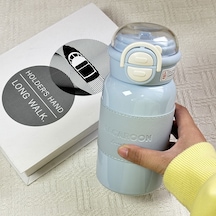 Planet Termos Kupası Kızlar Basit Ve Yüksek Yüz Değeri Çift İçme Kupası Öğrenci Taşınabilir Paslanmaz Çelik Deri Kılıf Pipet Su Bardağı Mavi-bw037