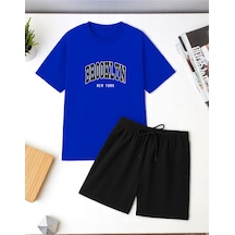 Uyguntarz Unisex Brooklyn Baskılı Tasarım Şort Takım Mavi