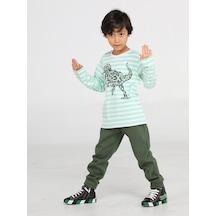 Casabony Yeşil Yazılı Dino Jogger +T-Shirt Takım-Koyu Yeşil