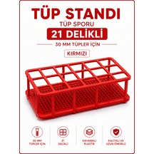 Tüp Standı - Laboratuvar Tüp Sporu - 21 Delikli- 30 Mm Tüpler İçin - Kırmızı