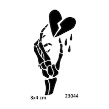 Airbrush Tattoo İskelet Ve Kırık Kalp Yapışkanlı Stencil Süsleme Ve Boyama Kalıbı
