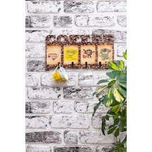 Deepcraft Duvar Askılığı 4 Askılı Doğal Ahşap Uv Baskılı Coffee Kahve