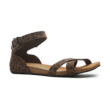 Comfortfusse Milano - Kadın Ortopedik Hakiki Deri Sandalet Leopar Baskılı Deri