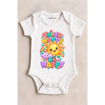 Babylimon Thınk Happy Be Happy Beyaz Kısa Kollu Çıtçıtlı Bebek Zıbını Beyaz - 930083819 Beyaz