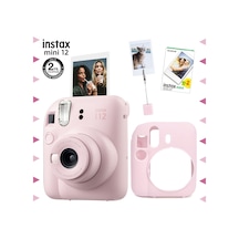 Fujifilm Instax Mini 12 Fotoğraf Makinesi + 20'li Film + Kıskaçlı Resim Standı + Silikon Kılıf Seti Pembe