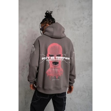 Barlashive Erkek 3 İplik Pamuklu Kapüşonlu Baskılı Cepli Oversize Sweatshirt Hoodie - Gri Çok Renkli