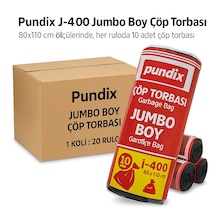 Pundix Pundıx J400 Endüstriyel Çöp Poşeti 80x110 Cm Siyah Jumbo Boy Kalın Seri 1 Koli 20 Rulo / 200 Adet Dayanıklı, Sızdırmaz Ve Geniş Hacimli Çöp Torbası