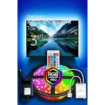 3 Metre Tv Arkası Tak Çalıştır Rgb Led 16 Renkli 4 Animasyonlu Yatak Odası Mutfak Lambader Açık Gri