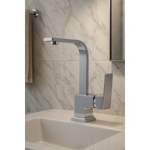Viosa Kısa Krom Lüx Köşeli Mix Aç Kapa Banyo Lavabo Bataryası Siyah