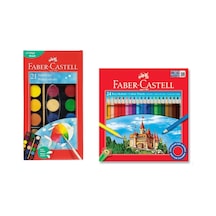 Faber Castell Okul Ve Aktivite Boya Seti 24'lü Kuru Boya Ve 21'li Büyük Boy Sulu Boya İkisi Bir Arada Çok Renkli