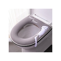 Gri 1 Adet Evrensel Klozet Kapağı Banyo Fermuarlı Tuvalet Kapağı Ped Kış Kalınlaşma Sıcak Yıkanabilir Kedi Karikatür Sevimli Klozet Kapağı