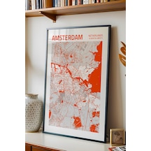 Amsterdam Hollanda Haritası Çerçeveli Tablo Lüks Salon Ofis Duvar Dekorasyonu Hediyelik Tablo