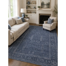 Shiraz Shr 03 Navy Vintage Eskitme Tarzı Yumuşak Dokulu Salon Halısı Oturma Odası Halısı Lacivert