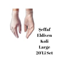 Şeffaf Pudrasız Vinil Muayene Eldiveni Pudrasız 100 Lük Large Koli 20'li Set - 100