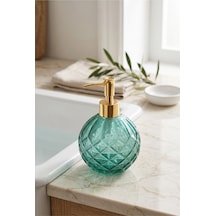 Boby Diamond Küre Cam Sıvı Sabunluk Gold Pompalı Kristal Desenli Dekoratif Banyo Ve Mutfak Dispenseri - 16 Cm X 10 Cm - 500ml - Yeşil