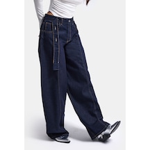 Kadın İndigo Selvedge 7w6-50 Barrel Fit Kemer Detaylı Denim Jean