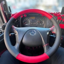 Dikişli Direksiyon Kılıfı İthal Siyah Deri Bayrak Kırmızı Deri Siyah Dikişli Mercedes Tır Kamyon İçin Siyah Dikiş