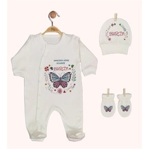 Pia Baby Gl 1910-01 İsme Özel Üçlü Tulum Set Krem
