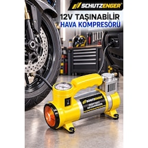 12v Araç Çakmak Girişli Taşınabilir Hava Kompresörü 150 Psı Göstergeli Ve Işıklı Lastik Şişirme Pompası Sarı