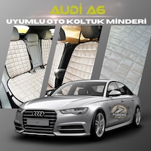 Audi A6 Bej Renk Tay Tüyü Cepli & Terletmez Sırtlı Oto Koltuk Minder Seti - Koltuk Koruma Kılıfı Ön & Arka Tam Set