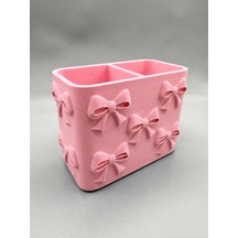 3d Baskı Fiyonk Desenli Bölmeli Kalemlik - Masaüstü Organizer - Pembe Diğer
