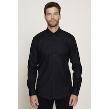 Tudors Modern Fit %100 Pamuk Armürlü Premium Erkek Siyah Gömlek-27708-siyah Siyah