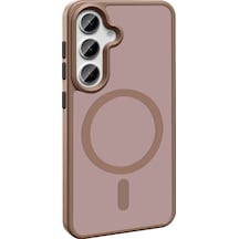 More Tr Samsung Uyumlu Galaxy S25 Plus Kılıf M-safe Şarj Özellikli Mat Arka Yüzey Mtr Sio Kapak - Rose Gold Altın