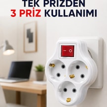 Tek Prizi 3 Lü Yapan Anahtarlı Priz Adaptörü Topraklı Priz Çoğaltıcı Diğer
