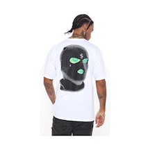 Tarzsokak Erkek Beyaz Dirty Money Drill Sırt Baskılı Oversize Bisiklet Yaka T-shirt